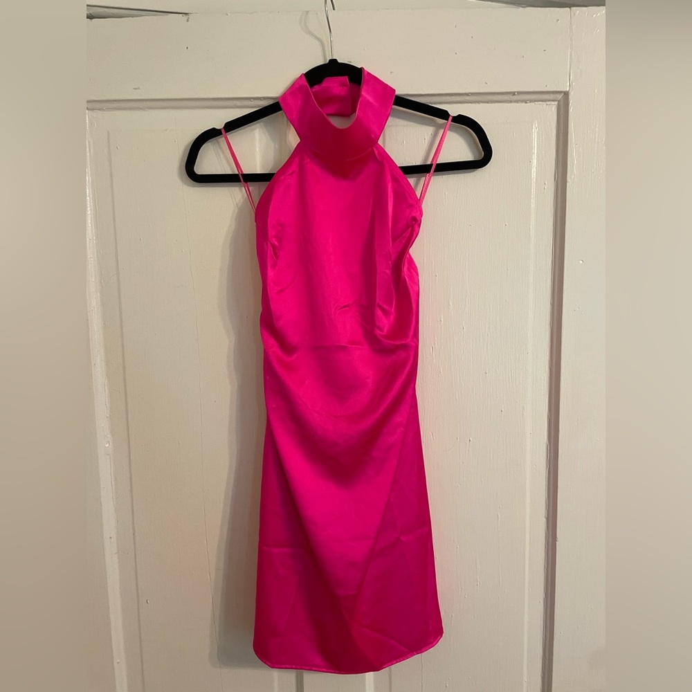 NWT Pink High Neck Satin Mini Dress